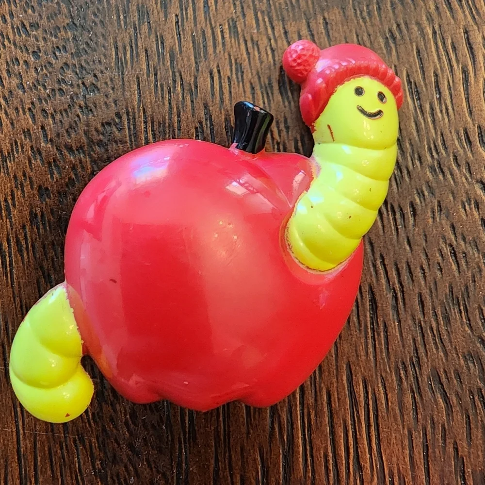 VINTAGE Avon Willy the Worm Apple Perfume Pin